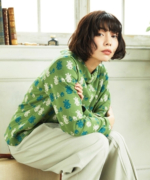 Jocomomola(ホコモモラ)の「Molino ロールカラーダブルジャカード総柄カットソー(Tシャツ/カットソー・レディース・グリーン/アイボリー・40)」の2枚目の写真