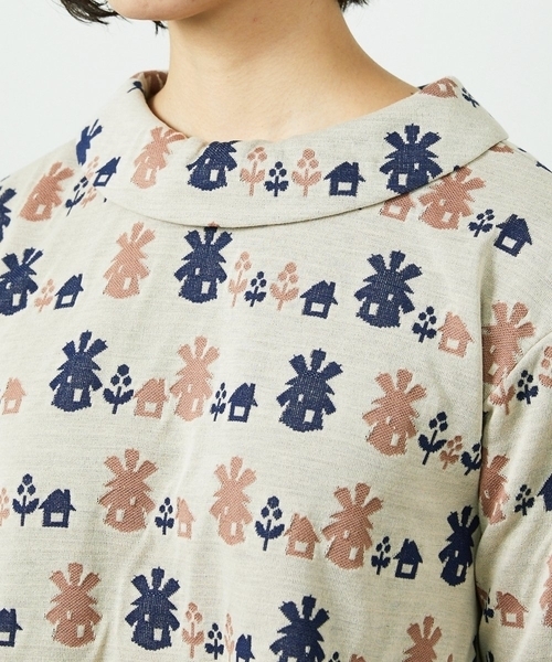 Jocomomola(ホコモモラ)の「Molino ロールカラーダブルジャカード総柄カットソー(Tシャツ/カットソー・レディース・グリーン/アイボリー・40)」の12枚目の写真