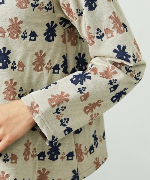 Jocomomola(ホコモモラ)の「Molino ロールカラーダブルジャカード総柄カットソー(Tシャツ/カットソー・レディース・グリーン/アイボリー・40)」の13枚目の写真