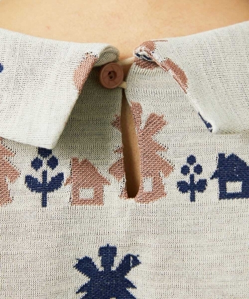 Jocomomola(ホコモモラ)の「Molino ロールカラーダブルジャカード総柄カットソー(Tシャツ/カットソー・レディース・グリーン/アイボリー・40)」の15枚目の写真