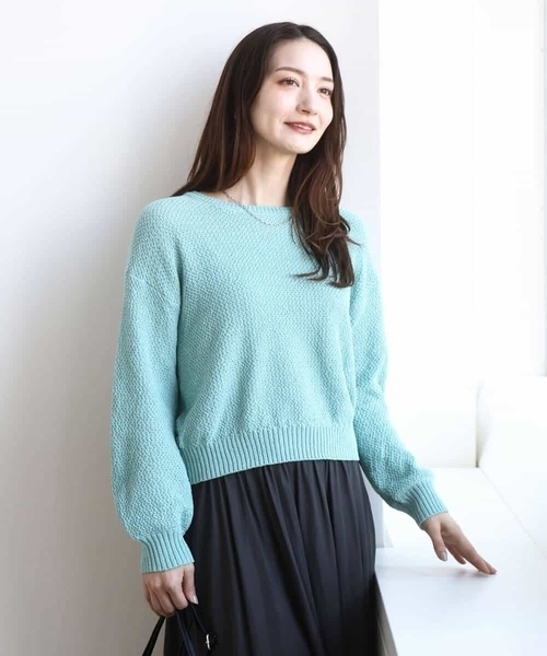 MK MICHEL KLEIN（エムケーミッシェルクラン）の「鹿の子編みニット/洗える（ニット/セーター・レディース・ブルー/ホワイト/ミント・38）」の9枚目の写真