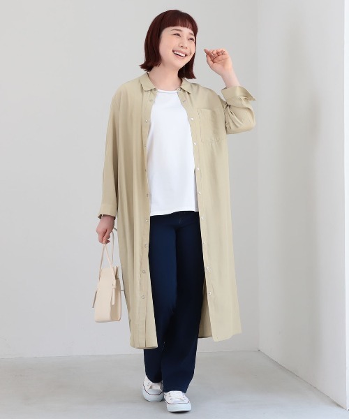 MB mint breeze(エムビーミントブリーズ)の「【L~5L 大きいサイズ】T/Rソフトローンシャツワンピース(シャツワンピース・レディース・チャコールグレー/カーキ・4L/3L/LL/5L/L)」の5枚目の写真