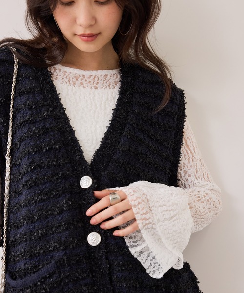 VIS(ビス)の「ツイードニットベスト/イージーケア(ベスト・レディース・ブルー系その他/ホワイト系その他5・FREE)」の1枚目の写真