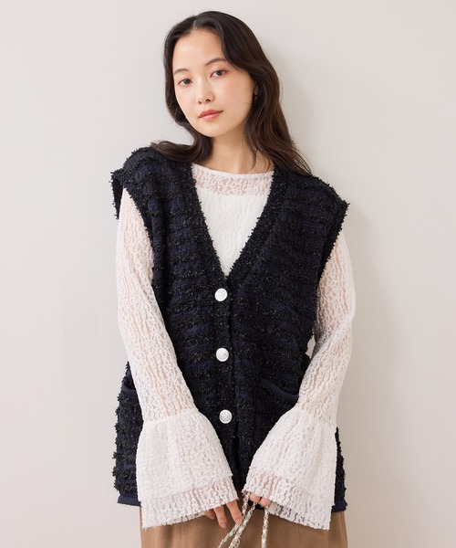 VIS(ビス)の「ツイードニットベスト/イージーケア(ベスト・レディース・ブルー系その他/ホワイト系その他5・FREE)」の3枚目の写真