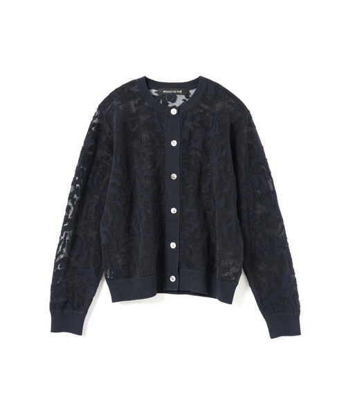 mizuiroind（ミズイロインド）の「mizuiro ind メッシュ刺繍クルーカーディガン（カーディガン/ボレロ・レディース・アイボリー/ネイビー/ベージュ・FREE）」の3枚目の写真