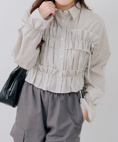 Another Branch olive des olive(アナザーブランチオリーブデオリーブ)の「フリルショートブラウス(シャツ/ブラウス・レディース・ブルー系その他/オフホワイト/ブルー/ブラック系その他/ホワイト系その他・FREE)」の6枚目の写真