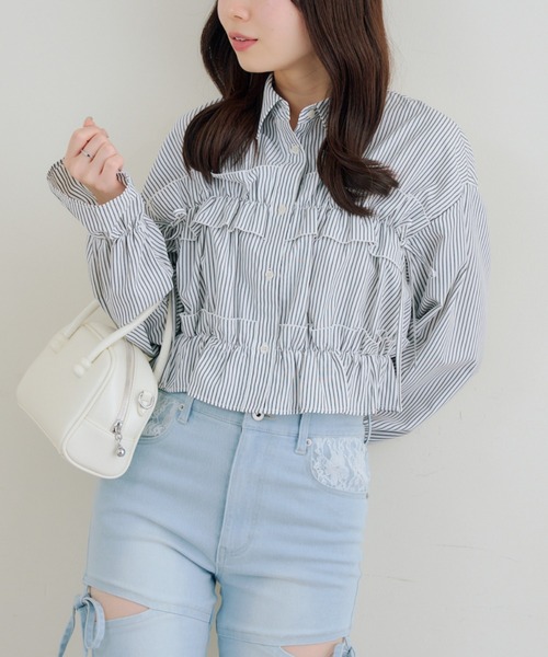 Another Branch olive des olive(アナザーブランチオリーブデオリーブ)の「フリルショートブラウス(シャツ/ブラウス・レディース・ブルー系その他/オフホワイト/ブルー/ブラック系その他/ホワイト系その他・FREE)」の4枚目の写真