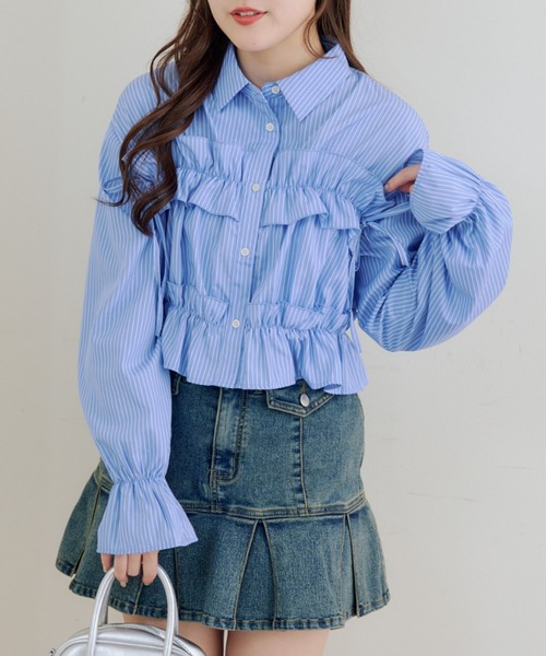 Another Branch olive des olive(アナザーブランチオリーブデオリーブ)の「フリルショートブラウス(シャツ/ブラウス・レディース・ブルー系その他/オフホワイト/ブルー/ブラック系その他/ホワイト系その他・FREE)」の5枚目の写真