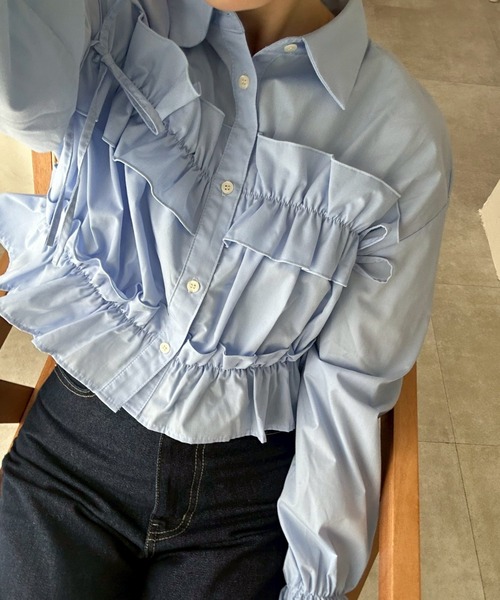 Another Branch olive des olive(アナザーブランチオリーブデオリーブ)の「フリルショートブラウス(シャツ/ブラウス・レディース・ブルー系その他/オフホワイト/ブルー/ブラック系その他/ホワイト系その他・FREE)」の16枚目の写真