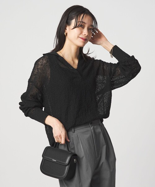 green label relaxing（グリーンレーベルリラクシング）の「ノットヤーン スキッパー プルオーバー ウォッシャブル（ニット/セーター・レディース・オフホワイト/ブラック/ブラウン・FREE）」の3枚目の写真