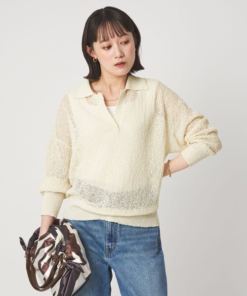 green label relaxing（グリーンレーベルリラクシング）の「ノットヤーン スキッパー プルオーバー ウォッシャブル（ニット/セーター・レディース・オフホワイト/ブラック/ブラウン・FREE）」の4枚目の写真