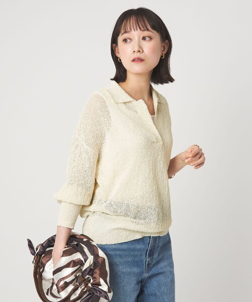 green label relaxing（グリーンレーベルリラクシング）の「ノットヤーン スキッパー プルオーバー ウォッシャブル（ニット/セーター・レディース・オフホワイト/ブラック/ブラウン・FREE）」の5枚目の写真