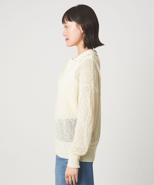 green label relaxing（グリーンレーベルリラクシング）の「ノットヤーン スキッパー プルオーバー ウォッシャブル（ニット/セーター・レディース・オフホワイト/ブラック/ブラウン・FREE）」の6枚目の写真