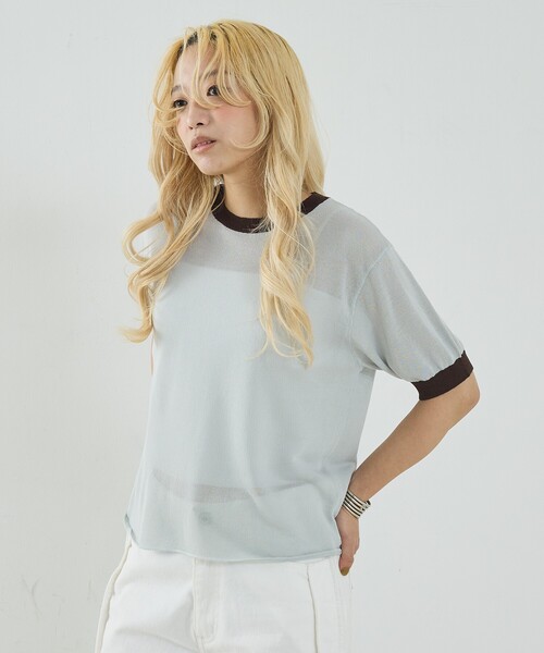 NOMINE（ノミネ）の「リンガー ニット Tシャツ（Tシャツ/カットソー・レディース・ブラウン/ベージュ/サックスブルー/ブラック・フリー）」の11枚目の写真