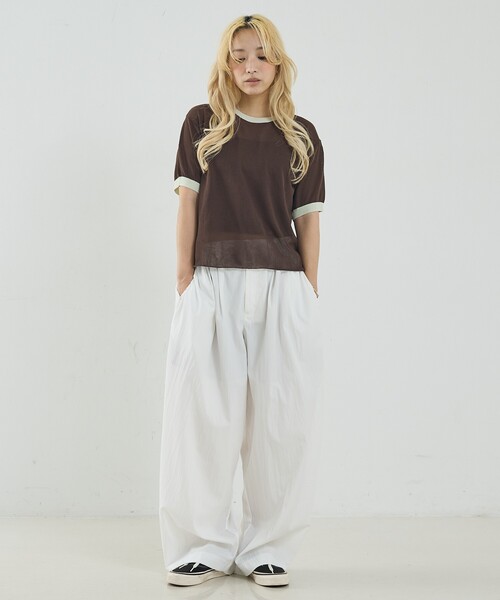 NOMINE（ノミネ）の「リンガー ニット Tシャツ（Tシャツ/カットソー・レディース・ブラウン/ベージュ/サックスブルー/ブラック・フリー）」の12枚目の写真