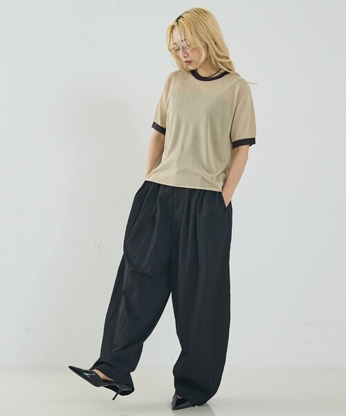 NOMINE（ノミネ）の「リンガー ニット Tシャツ（Tシャツ/カットソー・レディース・ブラウン/ベージュ/サックスブルー/ブラック・フリー）」の16枚目の写真