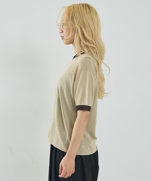 NOMINE（ノミネ）の「リンガー ニット Tシャツ（Tシャツ/カットソー・レディース・ブラウン/ベージュ/サックスブルー/ブラック・フリー）」の19枚目の写真