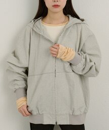 【UNISEX】チェックジップフーディーシャツ
