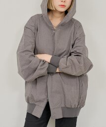 【UNISEX】チェックジップフーディーシャツ