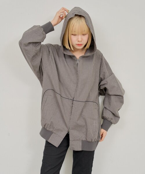 WHIMSIC(ウィムジック)の「【UNISEX】チェックジップフーディーシャツ(シャツ/ブラウス・メンズ・チャコールグレー/ネイビー/ホワイト・FREE)」の5枚目の写真