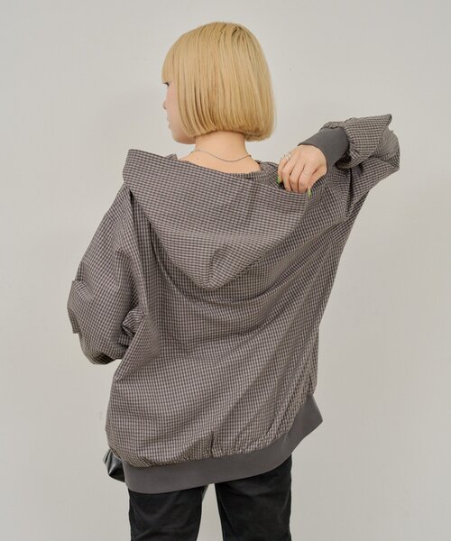 WHIMSIC(ウィムジック)の「【UNISEX】チェックジップフーディーシャツ(シャツ/ブラウス・メンズ・チャコールグレー/ネイビー/ホワイト・FREE)」の6枚目の写真