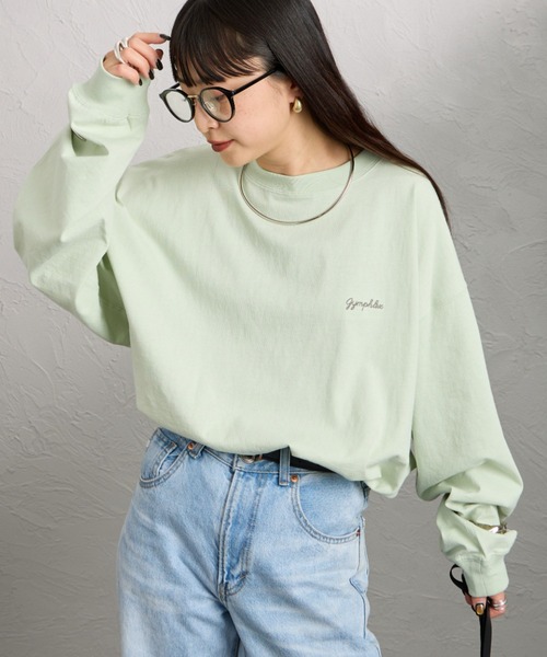 GYMPHLEX（ジムフレックス）の「【WEB限定】[GYMPHLEX/ジムフレックス] ワンポイント刺繍ロゴ ロングスリーブTシャツ（Tシャツ/カットソー・レディース・ネイビー/オフホワイト/キナリ/ライトグリーン・L/M）」の3枚目の写真