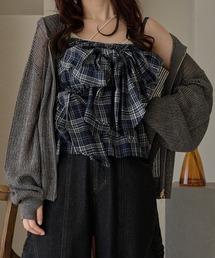 mideal（マイディール）の「ombre check double ribbon bustier / オンブレチェックダブルリボンビスチェ（キャミソール）」