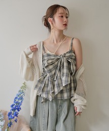 mideal（マイディール）の「ombre check double ribbon bustier / オンブレチェックダブルリボンビスチェ（キャミソール）」