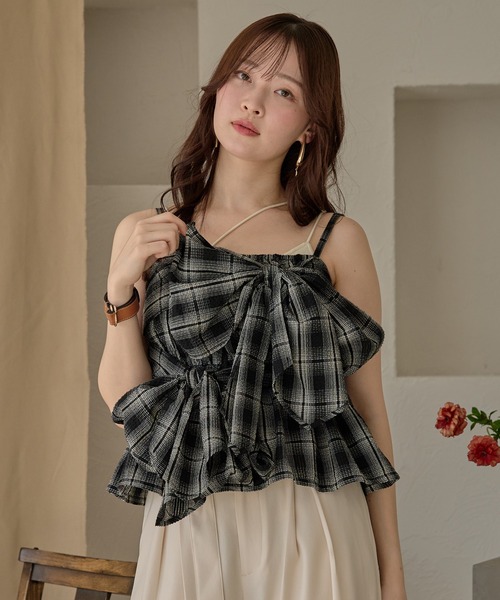 ombre check double ribbon bustier / オンブレチェックダブルリボン