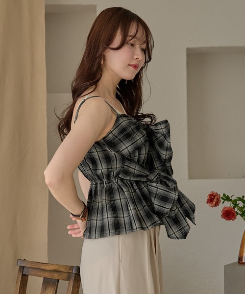 ombre check double ribbon bustier / オンブレチェックダブルリボン