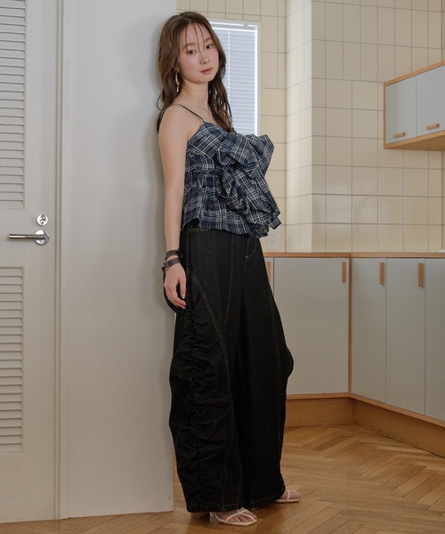 ombre check double ribbon bustier / オンブレチェックダブルリボン