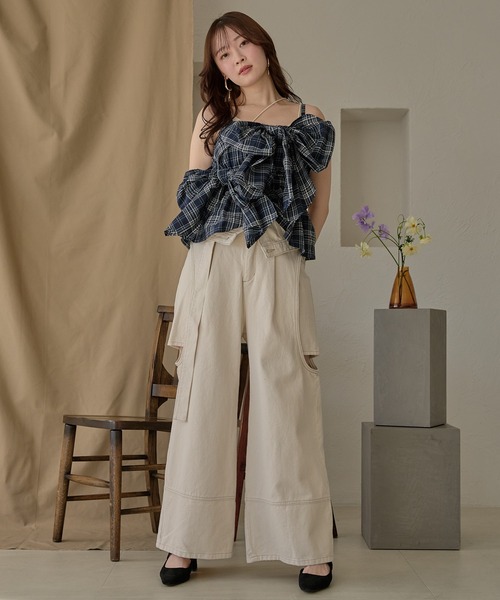 ombre check double ribbon bustier / オンブレチェックダブルリボン