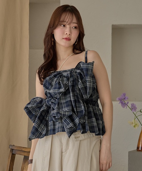 ombre check double ribbon bustier / オンブレチェックダブルリボン ombre check double ribbon bustier / オンブレチェックダブルリボン