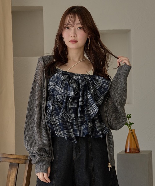 【えり】mideal ビスチェ ombre check double ribbon bustier / オンブレチェックダブルリボン