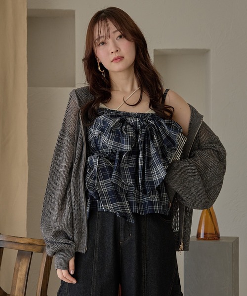 ombre check double ribbon bustier / オンブレチェックダブルリボン