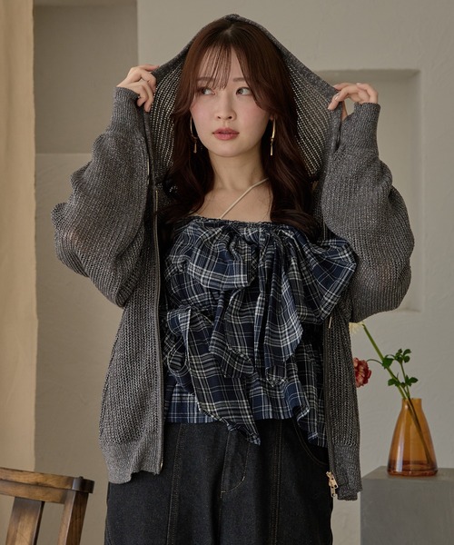 ombre check double ribbon bustier / オンブレチェックダブルリボン