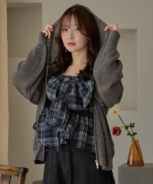 mideal オンブレチェックダブルリボンビスチェ ombre check double ribbon bustier / オンブレチェックダブルリボン