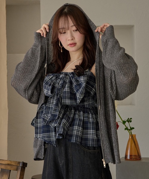 ombre check double ribbon bustier / オンブレチェックダブルリボン