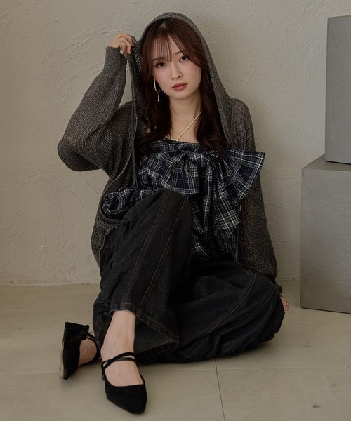 ombre check double ribbon bustier / オンブレチェックダブルリボン