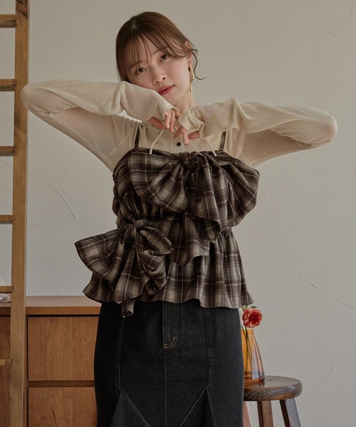 ombre check double ribbon bustier / オンブレチェックダブルリボン