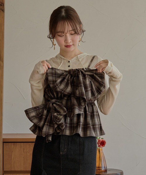 ombre check double ribbon bustier / オンブレチェックダブルリボン ombre check double ribbon bustier / オンブレチェックダブルリボン