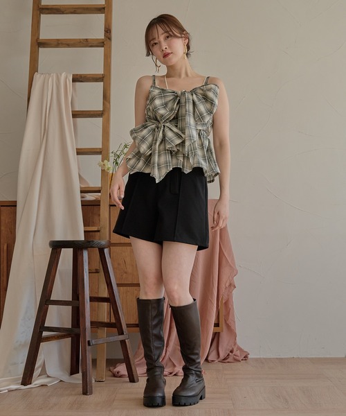 mideal（マイディール）の「ombre check double ribbon bustier / オンブレチェックダブルリボンビスチェ（キャミソール・レディース・ブラック/アイボリー/ネイビー/ブラウン・FREE）」の18枚目の写真