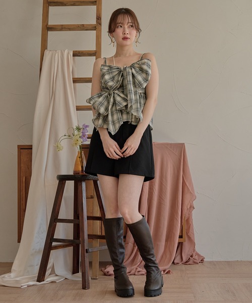 mideal（マイディール）の「ombre check double ribbon bustier / オンブレチェックダブルリボンビスチェ（キャミソール・レディース・ブラック/アイボリー/ネイビー/ブラウン・FREE）」の19枚目の写真