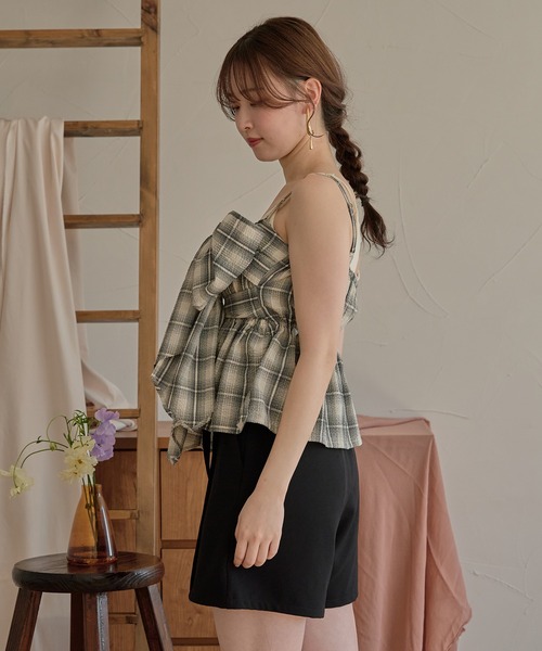 mideal（マイディール）の「ombre check double ribbon bustier / オンブレチェックダブルリボンビスチェ（キャミソール・レディース・ブラック/アイボリー/ネイビー/ブラウン・FREE）」の22枚目の写真