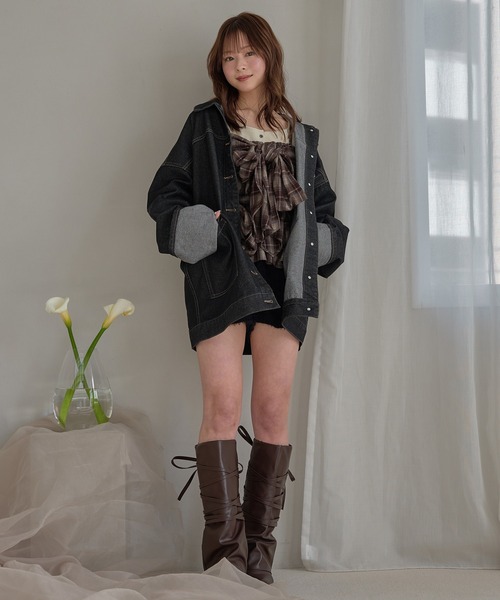 mideal（マイディール）の「ombre check double ribbon bustier / オンブレチェックダブルリボンビスチェ（キャミソール・レディース・ブラック/アイボリー/ネイビー/ブラウン・FREE）」の17枚目の写真