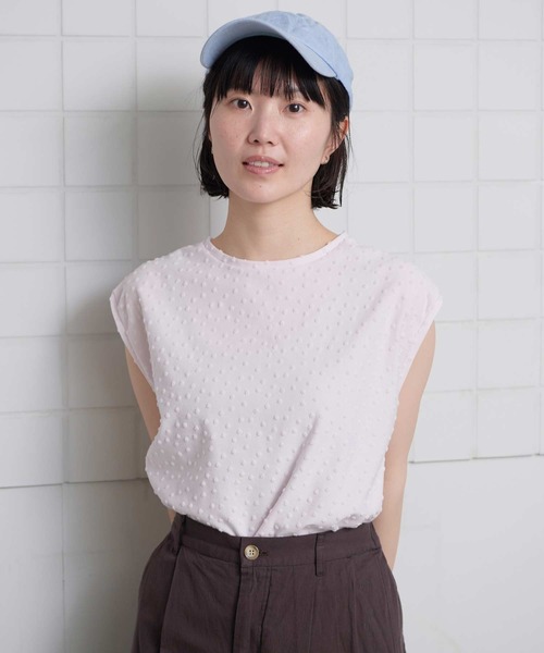 l'atelier du savon(アトリエドサボン)の「小ドットパイル フレンチTシャツ(Tシャツ/カットソー・レディース・ブラック/アイボリー/ピンク・FREE)」の3枚目の写真
