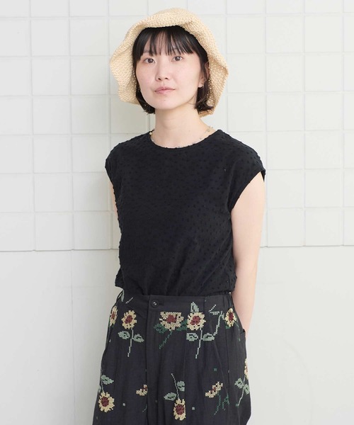 l'atelier du savon(アトリエドサボン)の「小ドットパイル フレンチTシャツ(Tシャツ/カットソー・レディース・ブラック/アイボリー/ピンク・FREE)」の2枚目の写真