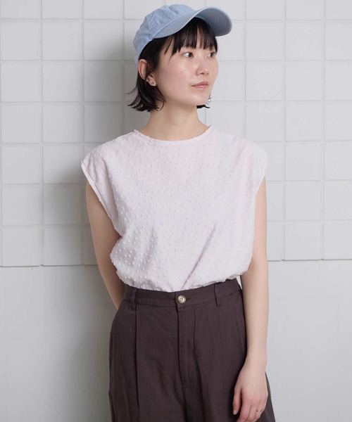 l'atelier du savon(アトリエドサボン)の「小ドットパイル フレンチTシャツ(Tシャツ/カットソー・レディース・ブラック/アイボリー/ピンク・FREE)」の5枚目の写真