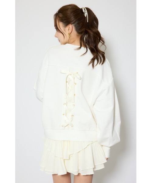 rienda(リエンダ)の「バックレースアップスウェットトップス 春服(スウェット・レディース・杢グレー/パープル/ホワイト・FREE)」の6枚目の写真