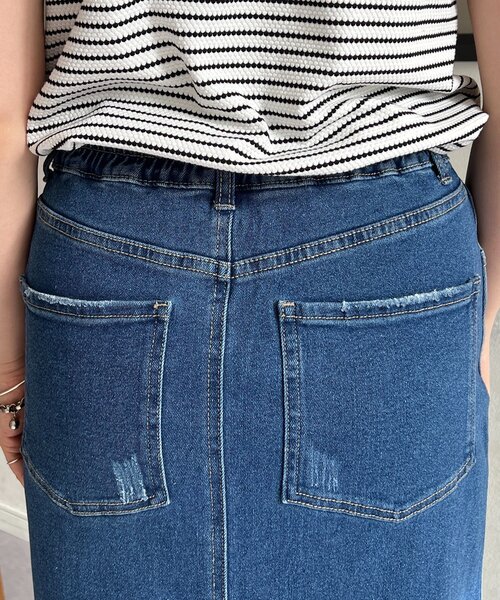 un dix cors（アンディコール）の「デニムタイトスカート（スカート・レディース・サックスブルー/インディゴブルー・FREE）」の4枚目の写真